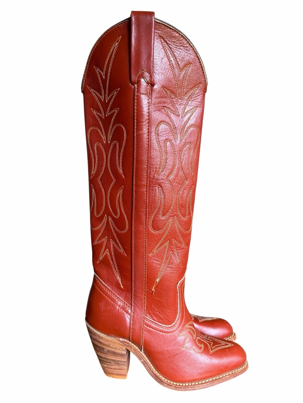 Miss Capezio Vintage Women's Embroidered Leather Stacked Heel Boot Size 5